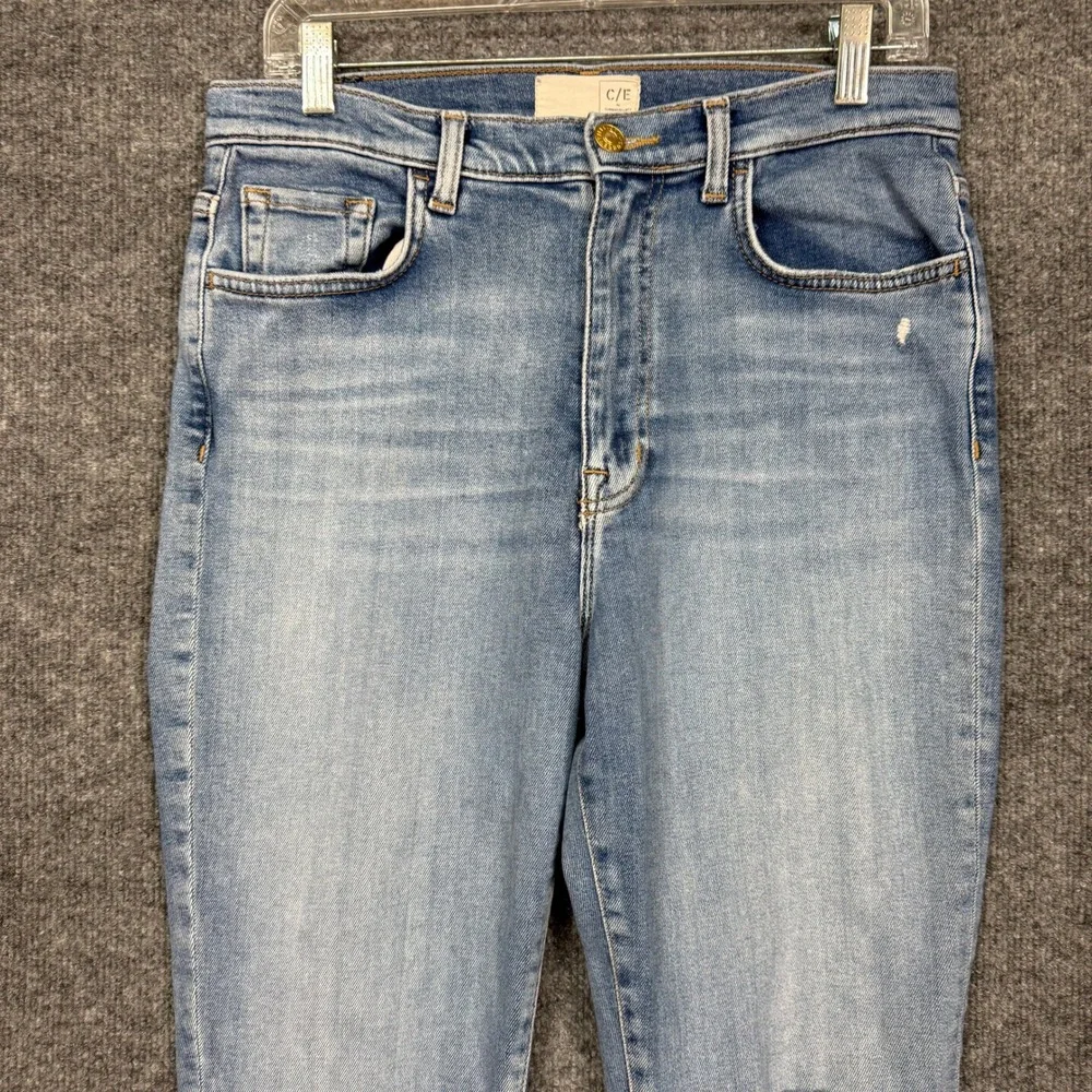 Current/Elliott Skinny Jeans Womens 31 Light Blue High Rise Distressed Knee